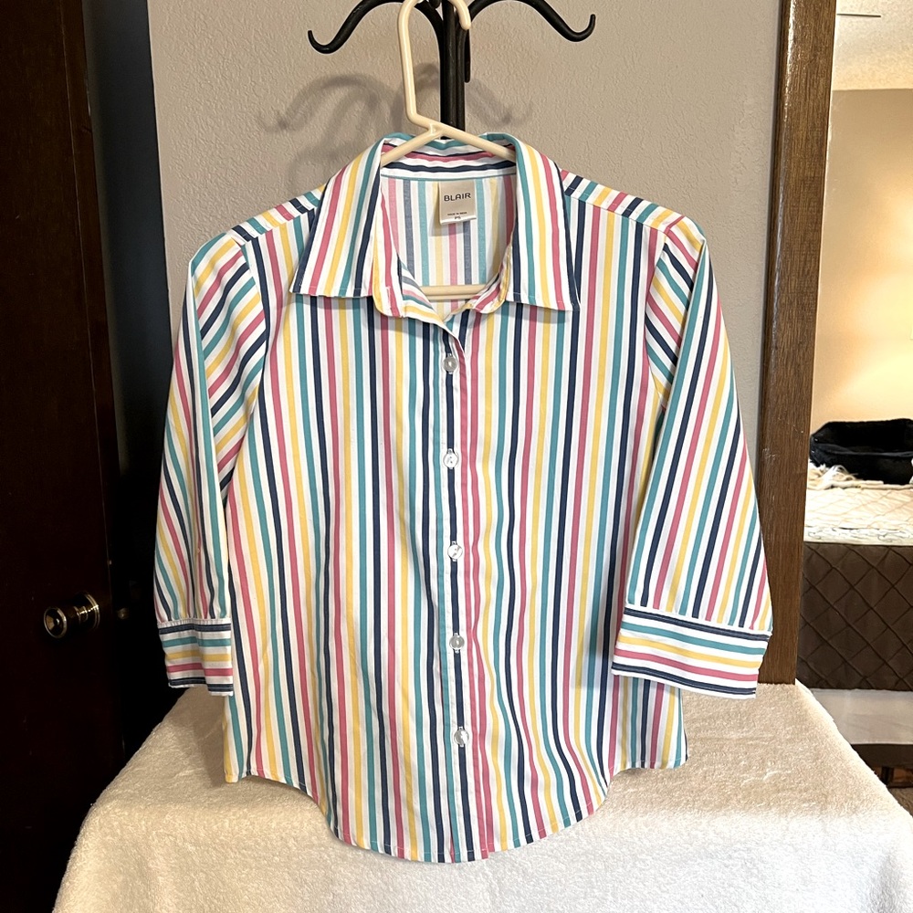 Cute Multicolor Striped Button-Down Blouse - PS